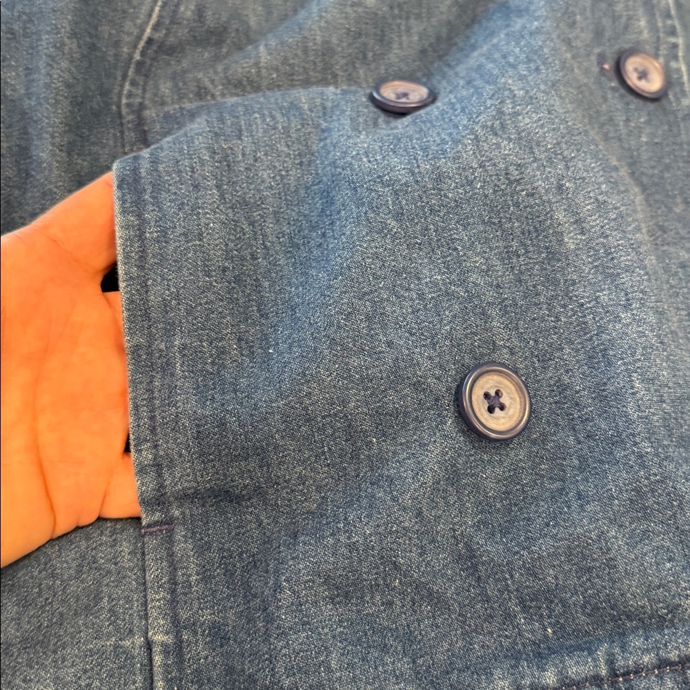 Talbots Cotton Denim Jeans Jacket double button up notched collar pockets SZ SM - Picture 4 of 11